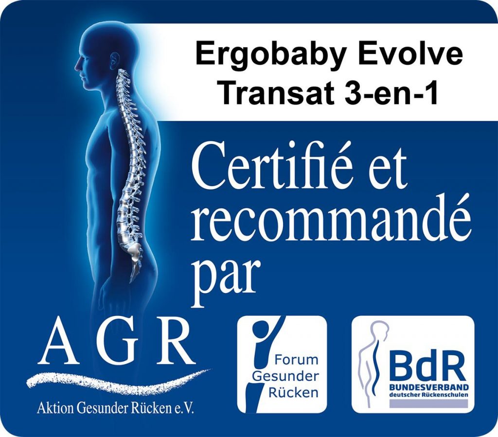 Ergobaby est le premier et le seul transat à porter le label indépendant "Testé et recommandé" de l'Aktion Gesunder Rücken e.V. (Campagne pour la santé du dos en Allemagne).